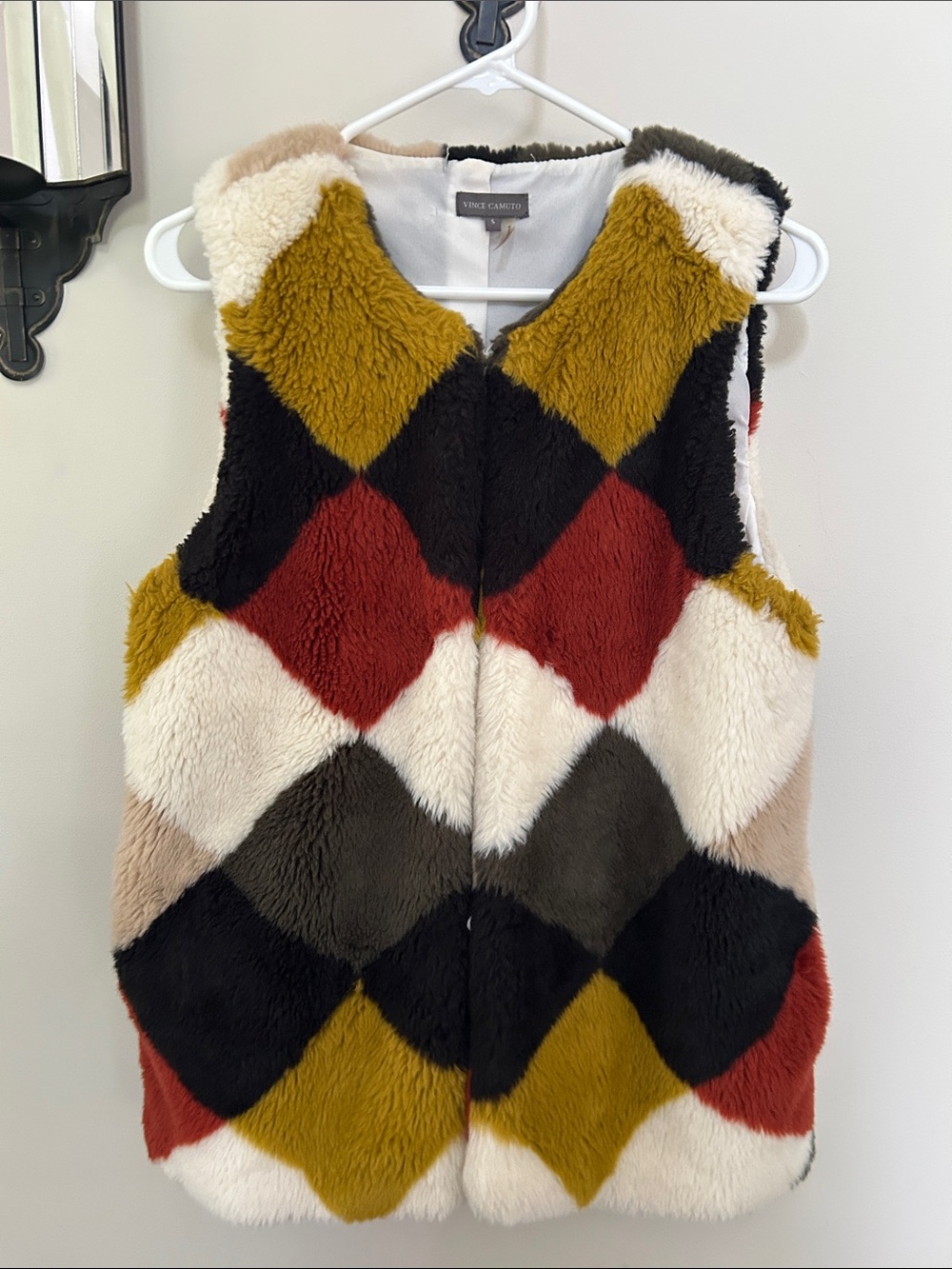 Vince Camuto Multicolor Diamond Faux Fur Vest S